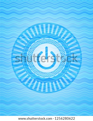 power icon inside light blue water wave style emblem.
