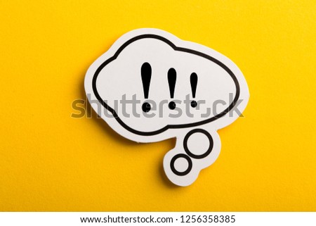 Exclamation Mark speech bubble isolated on yellow background.