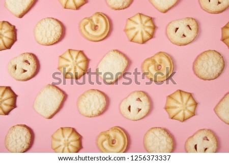 Danish butter cookies texture. Flat lay.