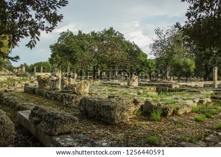 ancient city ruin antique marble architecture in park outdoor natural garden environment 