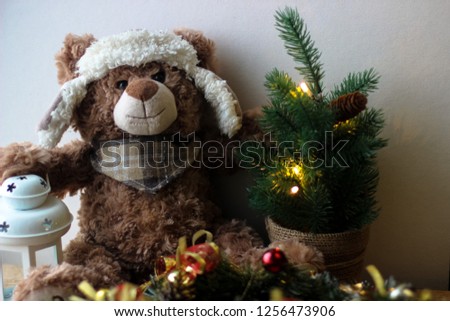 Christmas background with a teddy bear