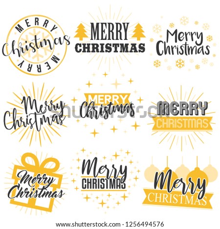 Merry Christmas. Typography Stamp. Digital Clip Art. Vintage Design.
