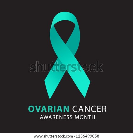 Teal ribbon. Ovarian cancer awareness. Healthcare and medicine concept. Vector illustration.