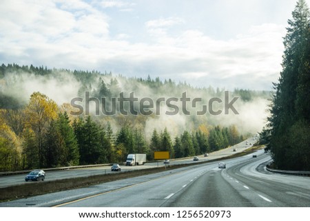 Foggy highway landscape Washington state