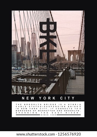 Photo print Brooklyn bridge illustration, tee shirt graphics, typography