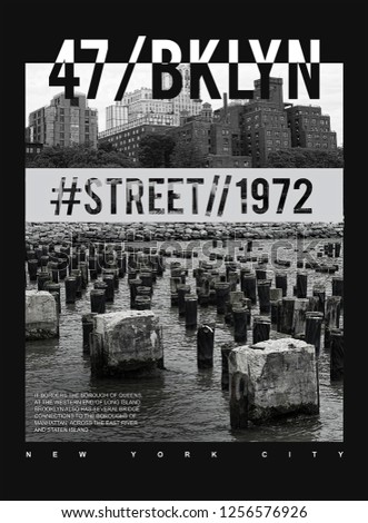 Photo print Brooklyn street illustration, tee shirt graphics, typography