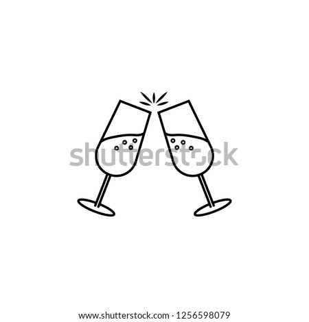 Two glasses toasting celebration . simple outline vector hand drawn illustration. Wedding, birthday, anniversary, cheers,christmas,new year