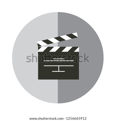 clapper board icon. simple circle flat design. film, media symbol. vector editable.