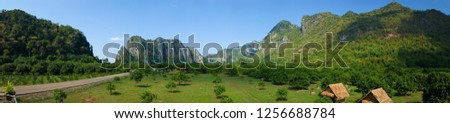 View of mango fields and mountains, Switzerland country house in thailand, Uthaithani Thailand, December 2018