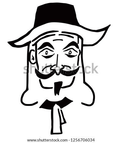 Caricature of Guy Fawkes face, vector illustration. Royalty-Free Stock Photo #1256706034