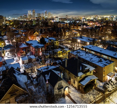 Downtown Denver, Colorado Skyline from Congress Park Neighborhood in Winter