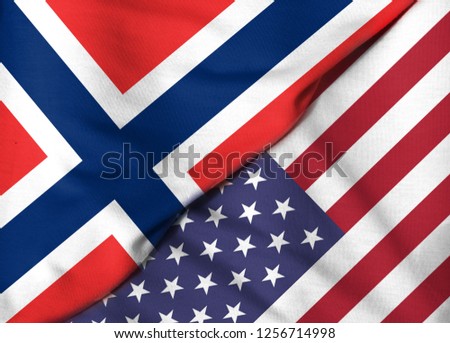 
Two flags. 3D. United States and Norway