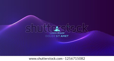 Landscape background. Terrain. Cyberspace grid. 3d technology vector illustration with particle. Royalty-Free Stock Photo #1256715082