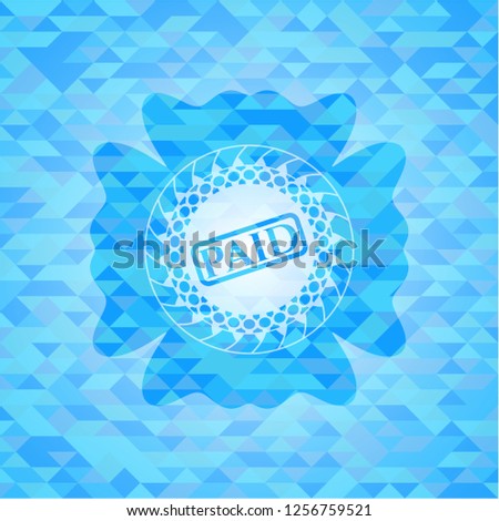 paid icon inside light blue mosaic emblem