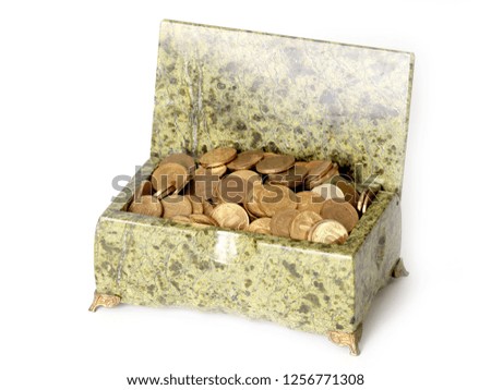 gold metal russian rubles in malachite gems jewelry box