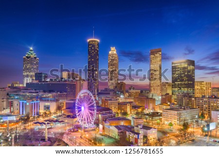 Atlanta, Georgia, USA downtown skyline at dawn.