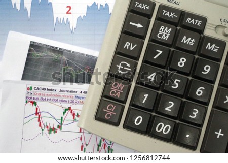 Charts, Graphs, Calculator. Broker tools to analyse the market and to take the right decision. Finances concept.