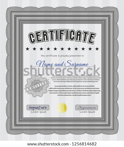 Grey Certificate of achievement. Printer friendly. Customizable, Easy to edit and change colors. Retro design. 