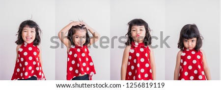 Set of kid portrait of face expression. smile, laugh, sad and angry concept. Royalty-Free Stock Photo #1256819119