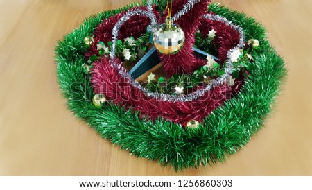 Christmas wooden  background with christmas decoration and free space  : Happy and holiday background  concept
