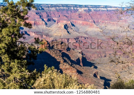 Beautiful view of the rocks of the Grand Canyon in the afternoon. One of the deepest canyons in the world. Located on the Colorado plateau, in the Grand Canyon national Park. USA, Arizona, November 20