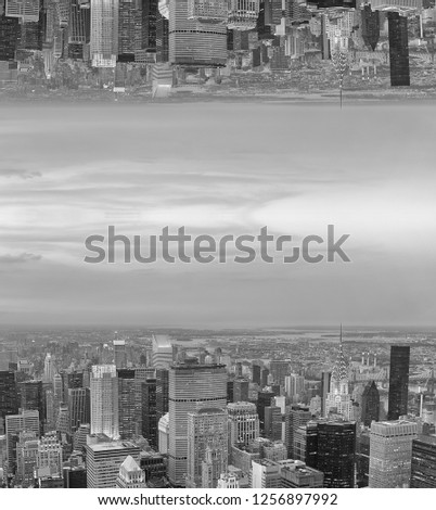 Black and white abstract city skyline upside down.