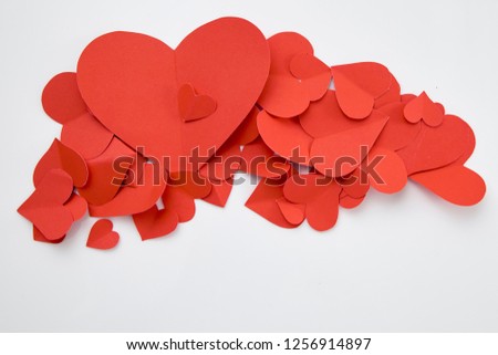 Beautiful paper red hearts on white background, close-up - Image