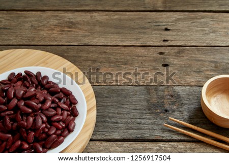 Canned Red Kidney Beans In White Bowl On Wooden background - Photography Food Image