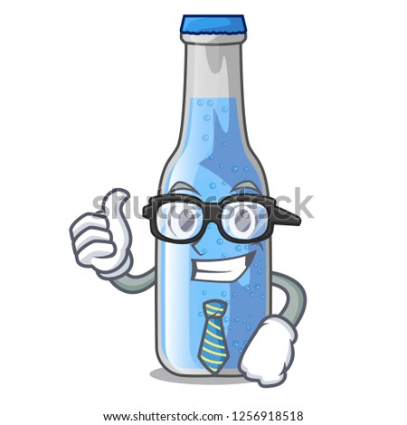 Businessman soda water bottle near cartoon table