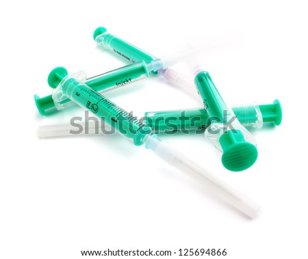 The photo of syringes on a white backdrop