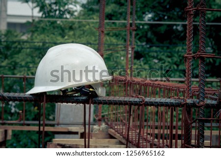 Safety helmet on the steel bar