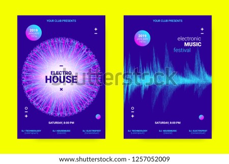 Techno Music Banner. Sound Flyer Concept. Equalizer Vector Design with Amplitude of Distorted Lines. Wave Banner in Blue Color for Electronic Dance Event. Dj Party Promotion Minimal Banner.