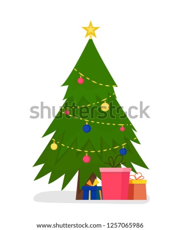 
Christmas tree with gifts on a white background. vector cartoon illustration