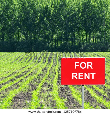 Farm field with FOR RENT sign