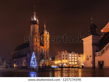 Market Square Rynek of the Old City in Krakow decorated by the c