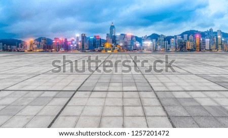 Panoramic Skyline and Plaza Brick Open Building

