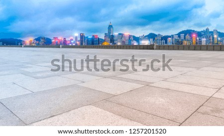 Panoramic Skyline and Plaza Brick Open Building

