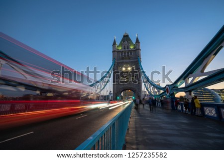 Light trails along Tower Bridge sunset in London 