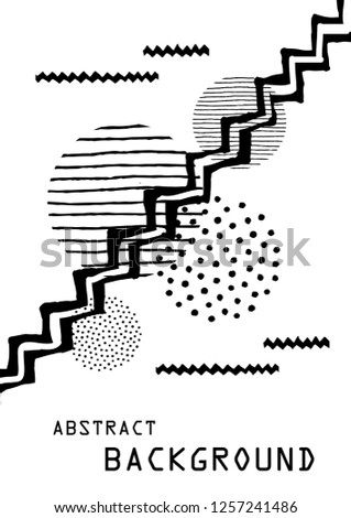 Brochure template layout. Painted abstract art for A4 cover. Design element of annual report, magazine, flyer with black and white textured triangles, rounds, stripes. Vector objects