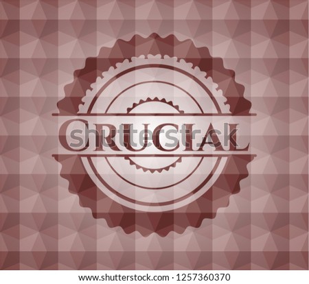 Crucial red seamless emblem with geometric pattern background.