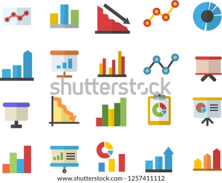 Color flat icon set graphic report flat vector, crisis, chart, statistics, scatter, flipchart, statistic, clircle diagram, point, presentaition board, achievement