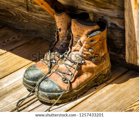 old used hiking boots - photo