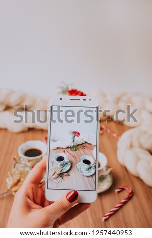 Takin' pics of a Christmas Decor Coffe and Tea table.