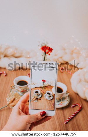 Takin' pics of a Christmas Decor Coffe and Tea table.