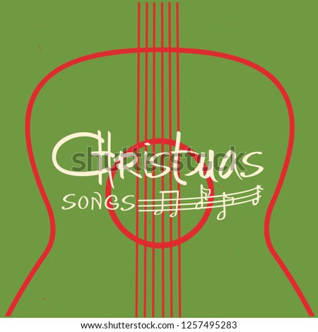 Christmas guitar music poster.Vector old background with acoustic guitar and text