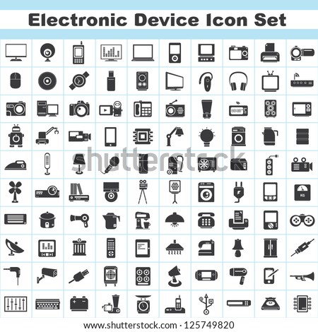 100 electronic device and household icon set Royalty-Free Stock Photo #125749820