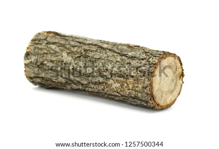 Firewood isolated on white. Oak Log Isolated on a white. Log fire wood isolated on white background with clipping path. Wooden obsolete log. Royalty-Free Stock Photo #1257500344
