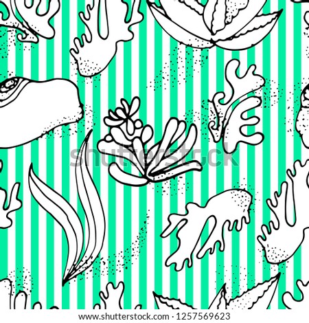 Alga. Nature seamless pattern. Ready to use design for fabric, wrapping paper. Handdrawn vector illustration