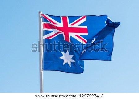 Australian Flag Flying Against  Clear Blue Sky