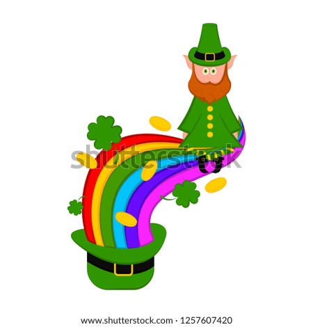 Traditional irish hat with a rainbow and elf. Vector illustration design
